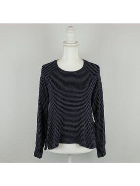 Sundry Women's Size Extra Small Blue White Striped Side Tie Scoop Neck Sweater